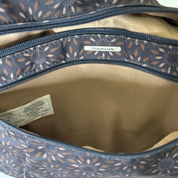 Travelon Anti Theft Crossbody Purse Shoulder Bag Brown Floral Sunburst Travel - Picture 6 of 10